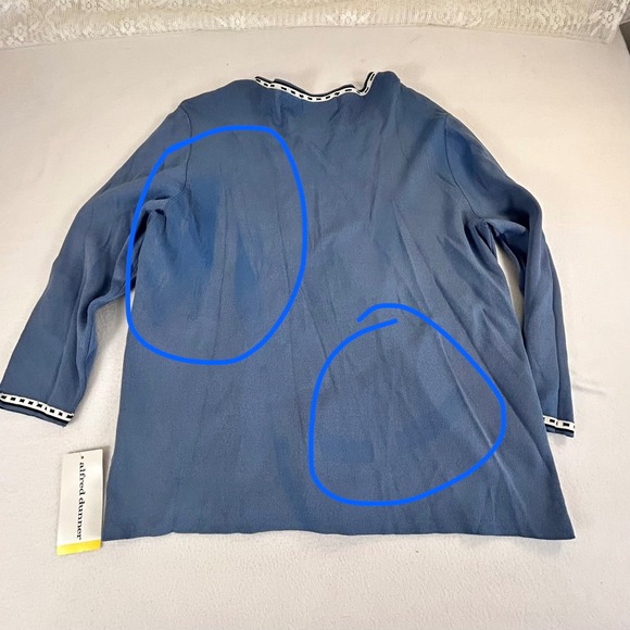 Alfred Dunner Womens Cardigan Sweater Blue Geometric Trim Pockets Open Front M - Picture 8 of 9